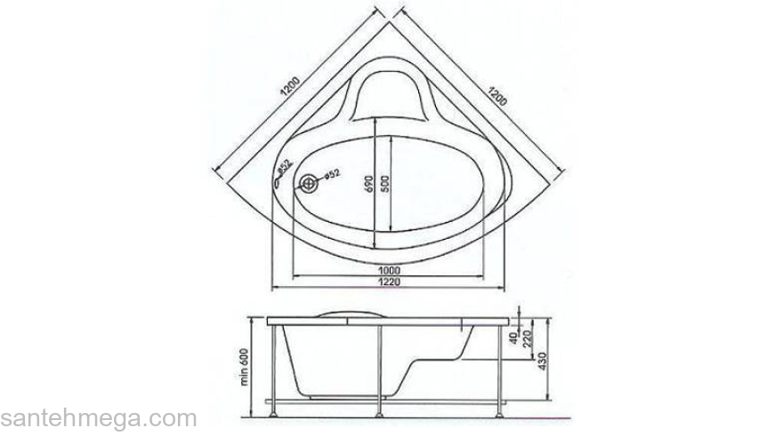 Ванна RELISAN Polina 120х120. Фото