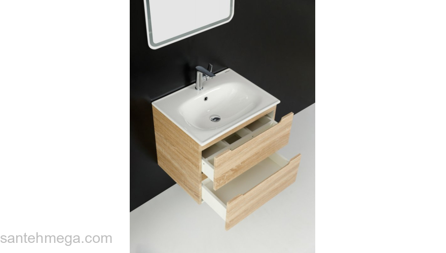 Тумба под раковину подвесная BELBAGNO ETNA-600-2C-SO-WO-P Rovere Bianco. Фото