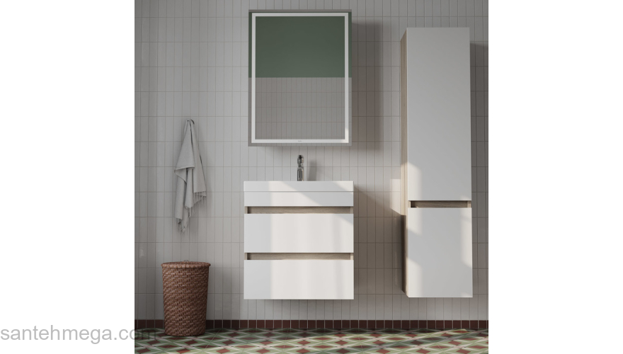 Тумба с умывальником подвесная с ящиками 60 см белая/под дерево Zodiac IDDIS ZOD6AB0i95K подходит ум. 3506000i28. Фото