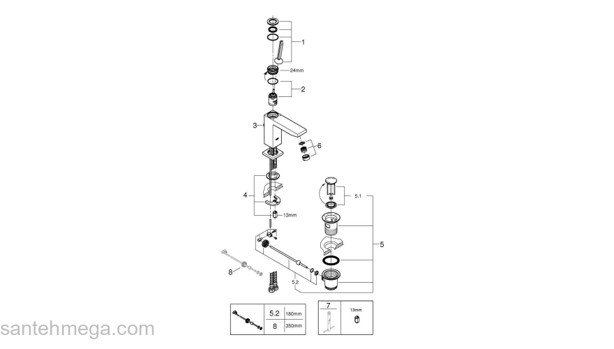 GROHE 23657000 Eurocube Joy Смеситель для раковины со сливным гарнитуром, размер M. Фото