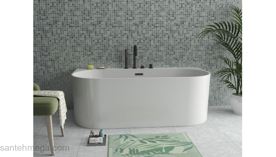 Ванна акриловая Azario BRADFORD 1800х800х580 пристенная, в комплекте с сифоном и металлической рамой BRA18080. Фото