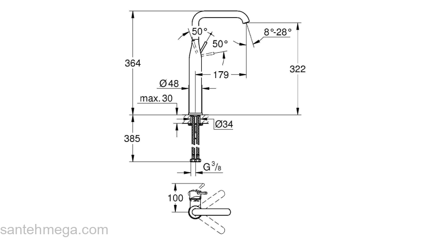 GROHE 32901DC1 Essence New Смеситель однорычажный для свободностоящей раковины U-излив, гладкий корпус. Фото