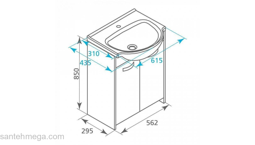 Тумба с умывальником для ванной комнаты напольная,белая/под дерево 60 см Volga Milardo VOL60W2M95K. Фото