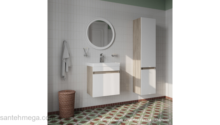 Тумба подвесная с дверцами 50 см белая/под дерево Zodiac IDDIS ZOD5AD0i95 подходит ум. 3505000i28. Фото