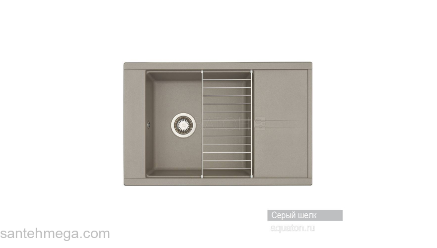 Мойка для кухни Акватон Делия 78 прямоугольная с крылом серый шелк 1A715132DE250. Фото