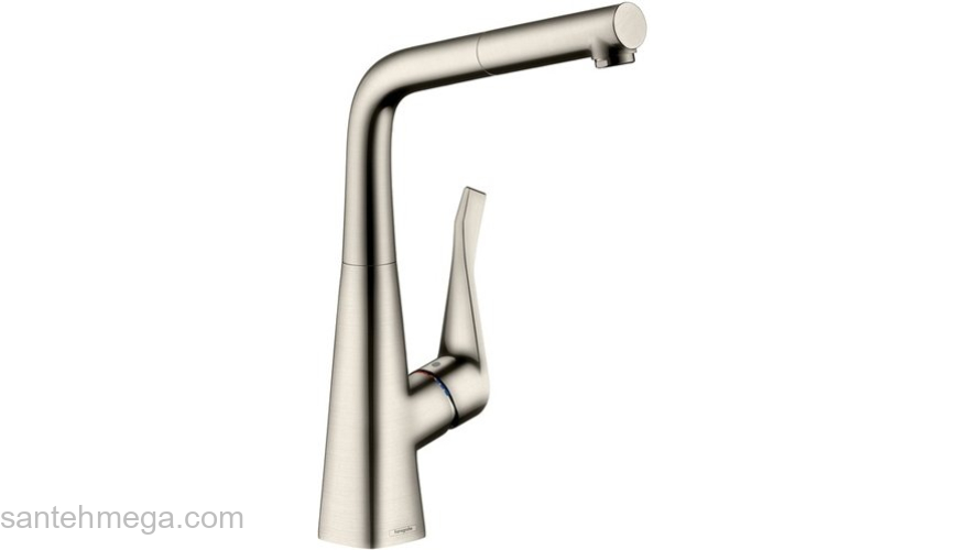 Смеситель для кухни с выдвижным душем Hansgrohe Metris сталь 14821800. Фото