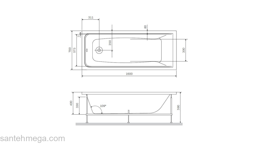 Каркас для ванны 160х70 см AM.PM Gem W90A-160-070W-R. Фото