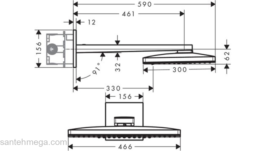 Верхний душ Hansgrohe Rainmaker Select 460 2jet 24005400. Фото