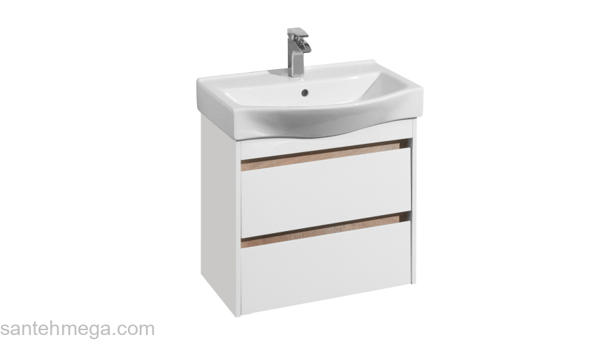 Тумба под раковину подвесная AQUATON Нортон 65 Белый Глянцевый/Дуб Эндгрейн 1A248801NT010. Фото