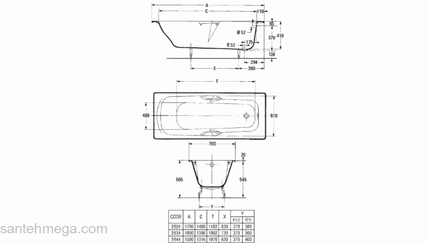 Ванна чугунная JACOB DELAFON Prelude 170х70 E2924-00. Фото