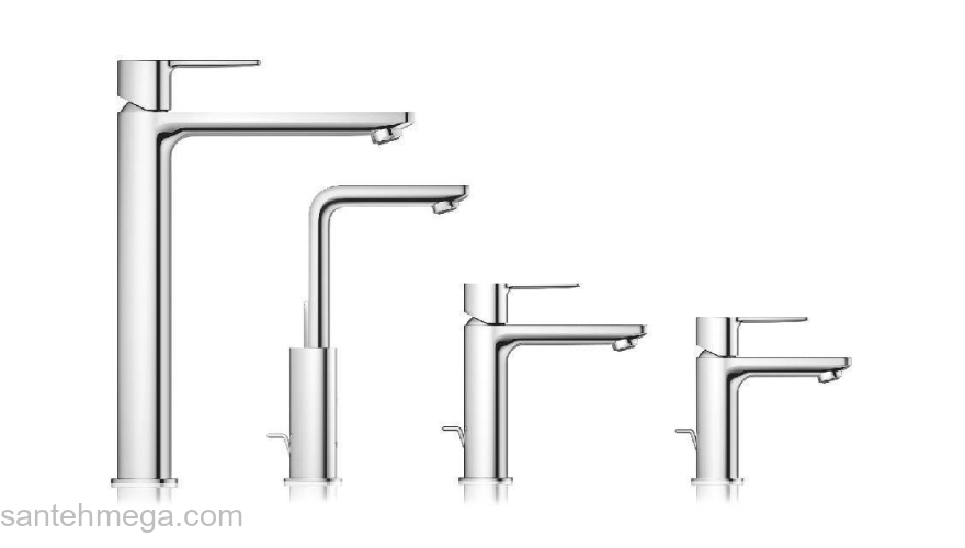 GROHE 23296001 Lineare New Смеситель однорычажный для раковины, высокий излив, со сливным гарнитуром. Фото