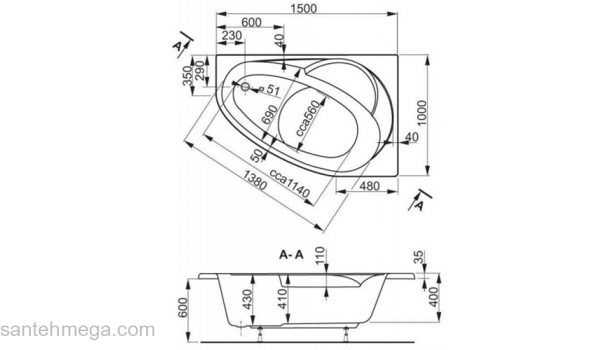 Ванна акриловая VAGNERPLAST Flora 150 VPBA151FLA3LX-01. Фото