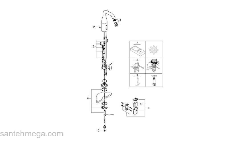 GROHE 36446000 Essence E Инфракрасная электроника для раковины без смешивания, 6V литиевая батарейка. Фото