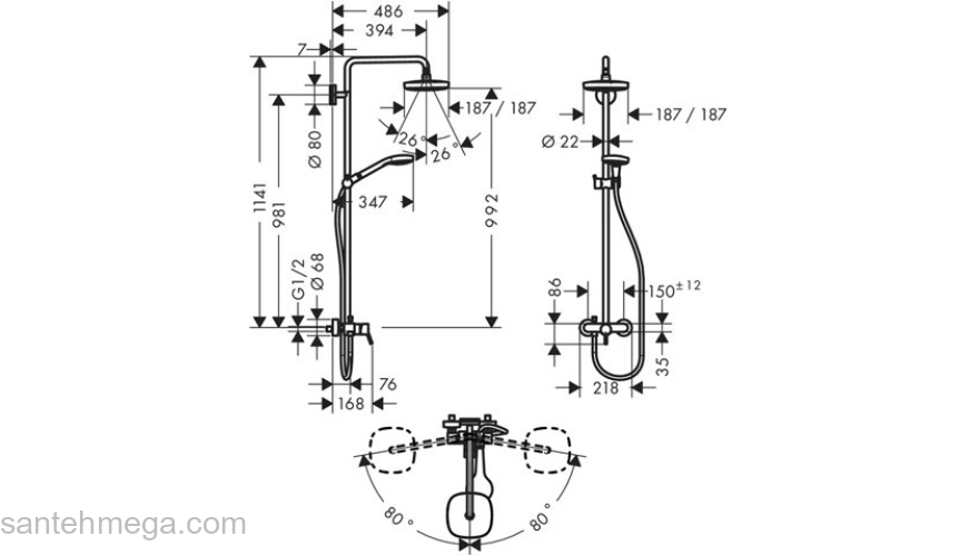 Душевая стойка Hansgrohe Croma Select E 2jet 27258400. Фото