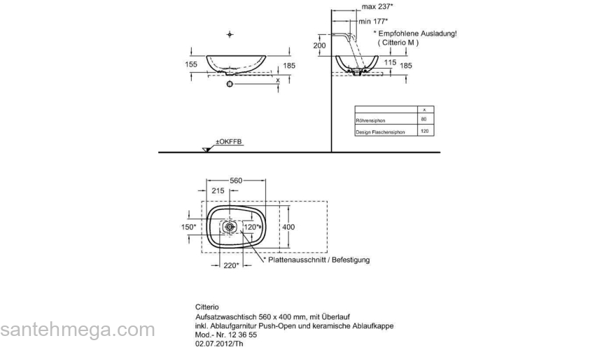 Раковина накладная GEBERIT Citterio 56х40 500.542.01.1. Фото