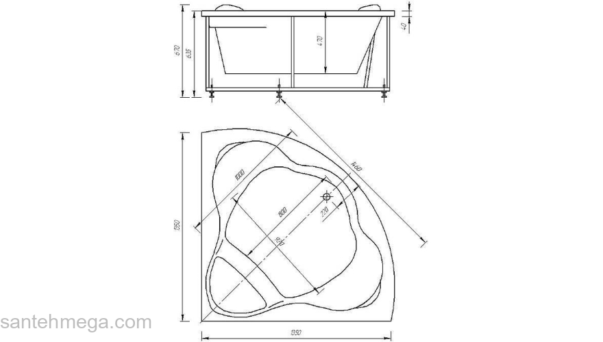 Ванна АКВАТЕК Галатея 135х135 с гидромассажем. Фото
