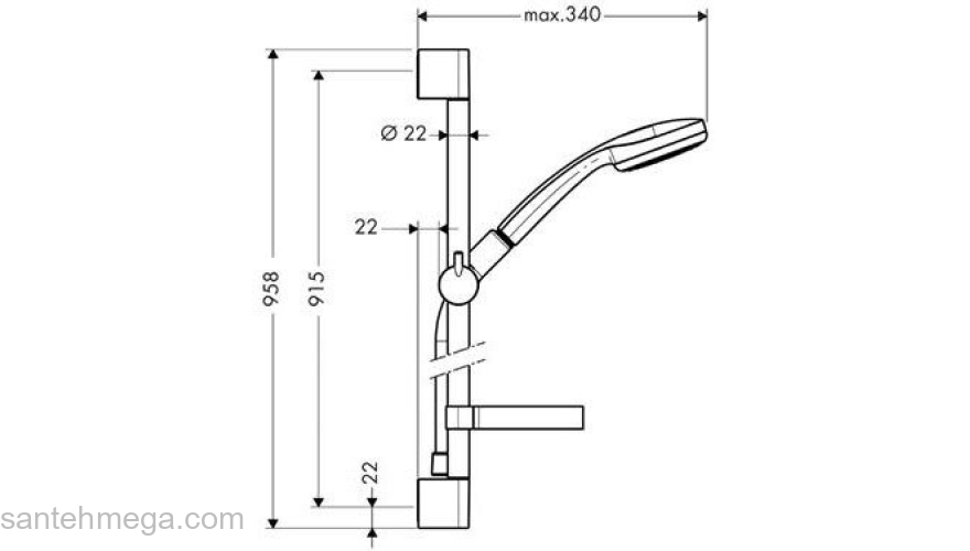 Душевой гарнитур Hansgrohe Croma 100 1jet/Unica 90cm 27724000. Фото