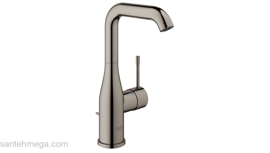 GROHE 32628A01 Essence New Смеситель для раковины с высоким изливом, сливной гарнитур, цвет: темный гарфит, глянец. Фото