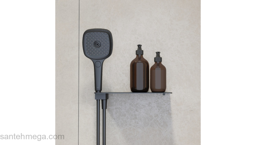 Выход для шланга с держателем для лейки и полкой черный матовый Slide IDDIS SLIAB00i62. Фото