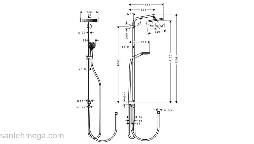 Душевая система Hansgrohe Crometta S 240 1jet Showerpipe Reno 27270000. Фото