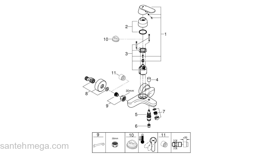 Смеситель для ванны GROHE Eurosmart Cosmopolitan 32831000. Фото