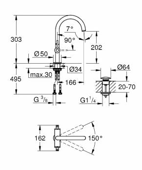 GROHE 21022DC3 Atrio New Смеситель двухвентильный для раковины на 1 отверстие, рукоятки-рычаги, размер L, СуперСталь. Фото