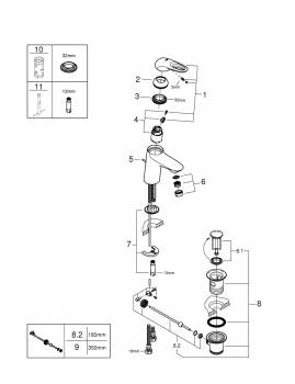 GROHE 23374LS3 Eurostyle 2015 Смеситель для раковины со сливным гарнитуром, с энергосберегающим картриджем - подача холодной воды при центральном положении рычага. Фото