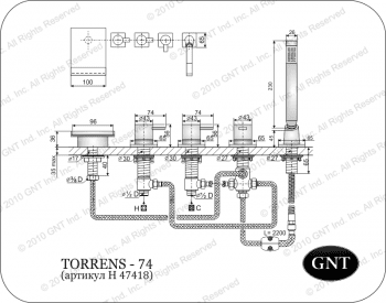 Врезной смеситель для ванны GNT Torrens-74. Фото