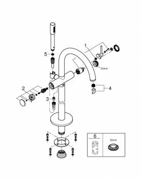 GROHE 32653DC3 Atrio New Смеситель однорычажный для ванны, напольный монтаж, ручной душ с держателем, шланг, СуперСталь (без встроенной части, комплект верхней монтажной части для 45 984). Фото