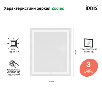 Зеркало с подсветкой 60 см Zodiac IDDIS ZOD6000i98. Фото