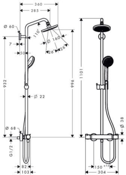 Душевая система Hansgrohe Croma 160 Showerpipe 27135000. Фото