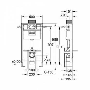 Инсталляция для подвесного унитаза GROHE Rapid SL 38586001. Фото