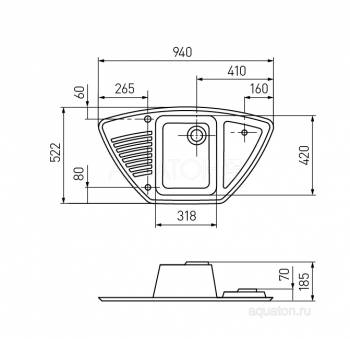 Мойка для кухни Акватон Лория угловая серая 1A715032LR230. Фото
