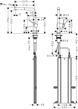 Кухонный смеситель однорычажный, 270, с вытяжным изливом, 1jet, sBox Hansgrohe 72809670, матовый черный. Фото