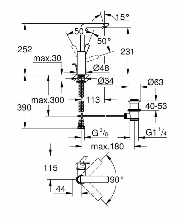 GROHE 23296DC1 Lineare New Смеситель однорычажный для раковины, высокий излив, со сливным гарнитуром. Фото