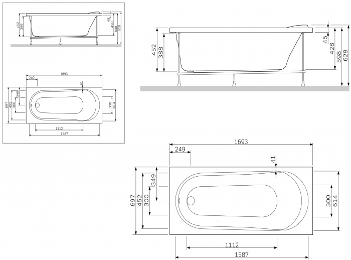 Декоративная фронтальная панель для ванн Joy/Spirit, 170х70 см AM.PM Joy W85A-170-070W-P. Фото