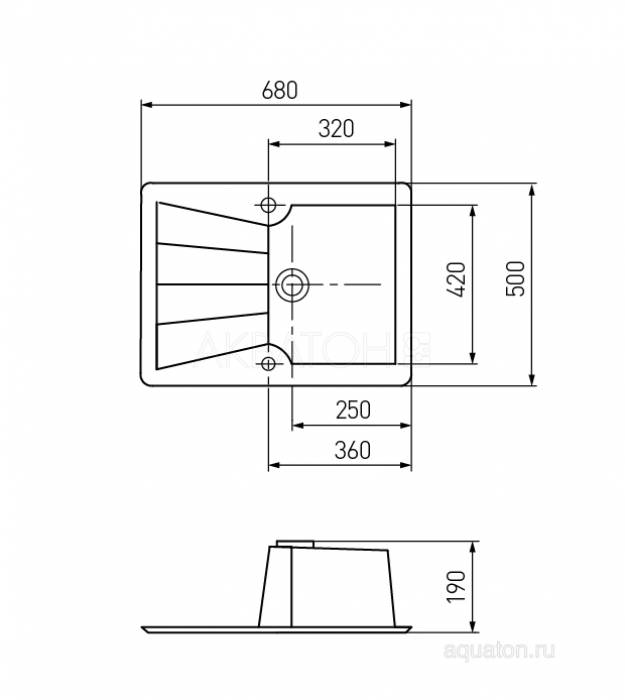 Мойка для кухни Акватон Монца прямоугольная с крылом графит 1A716032MC210. Фото
