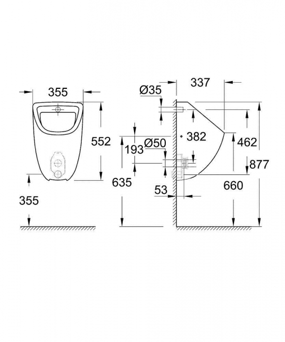 Писсуар подвесной GROHE Bau Ceramic 39438000. Фото