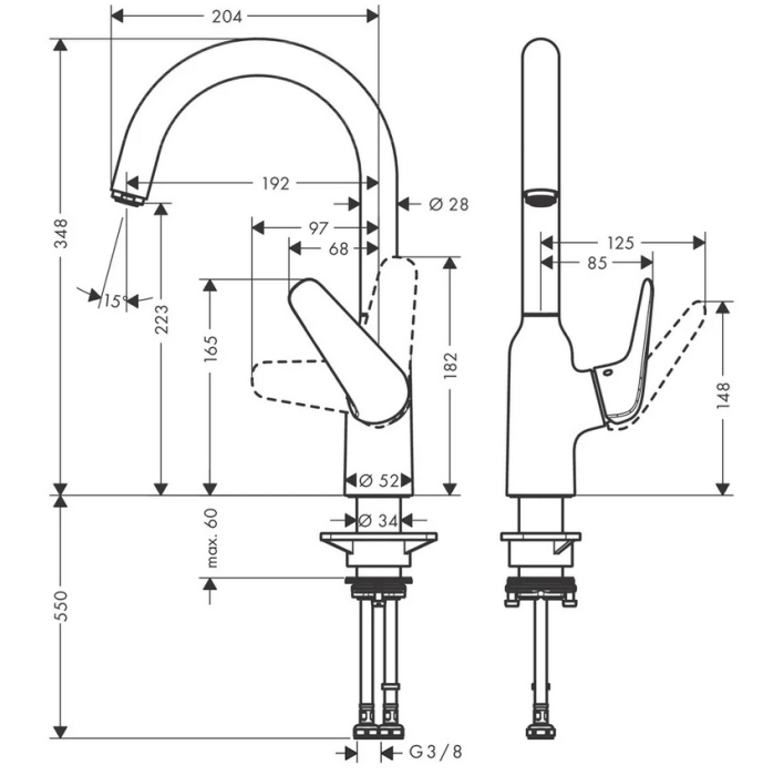 Кухонный смеситель однорычажный, 220, 1jet Hansgrohe 71802000, хром. Фото