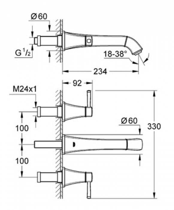 Смеситель для раковины GROHE Grandera 20415IG0 (внешняя часть). Фото