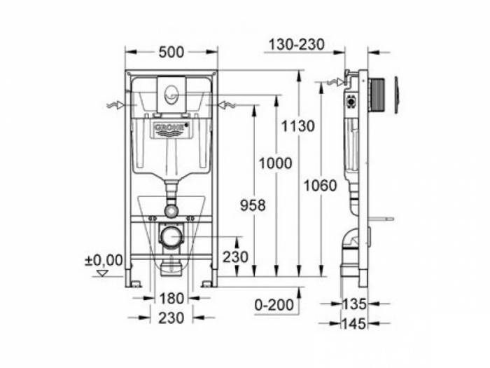 Инсталляция для подвесного унитаза GROHE Rapid SL 38584001. Фото