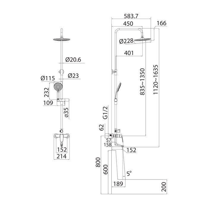 Смеситель с верхним душем и изливом Optima Home IDDIS OPTSB3Fi06. Фото