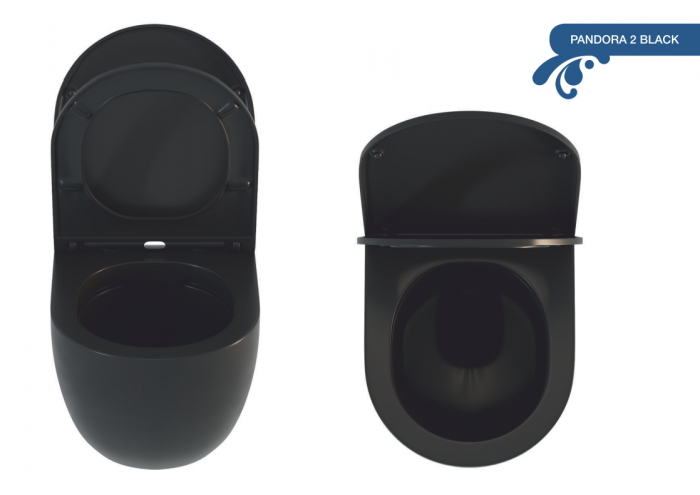 Безободковый унитаз подвесной с сиденьем Soft-close SOLE PANDORA 2 Black. Фото