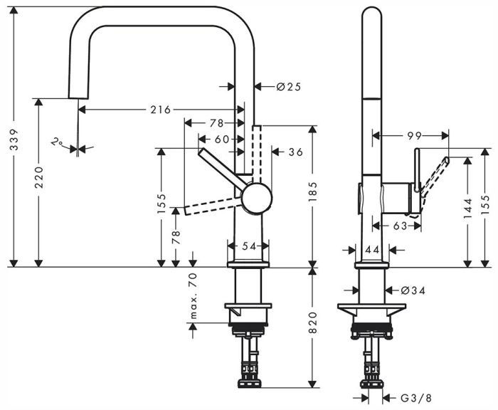 Кухонный смеситель однорычажный, U 220, 1jet Hansgrohe 72806000, хром. Фото