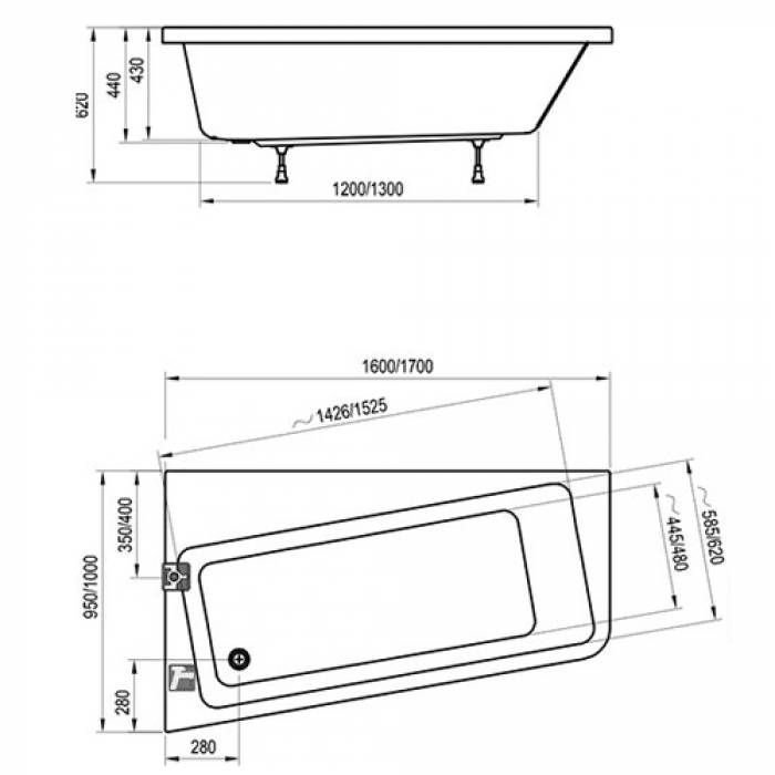 Ванна RAVAK 10° 170х100 C811000000 левая. Фото