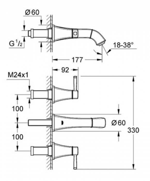 Смеситель для раковины GROHE Grandera 20414000 (внешняя часть). Фото