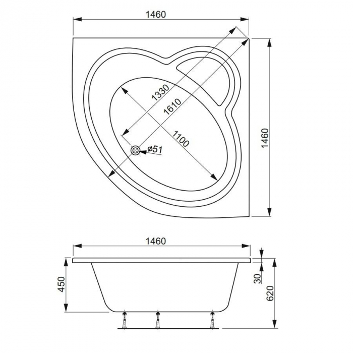 Акриловая ванна VAGNERPLAST CATALINA 146 VPBA146CTL3X-01. Фото