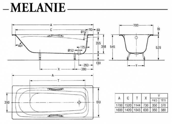 Ванна чугунная JACOB DELAFON Melanie 160х70 E2935-00. Фото