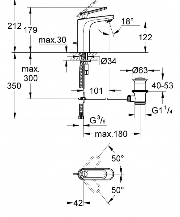 Смеситель для раковины GROHE Veris 23064000. Фото
