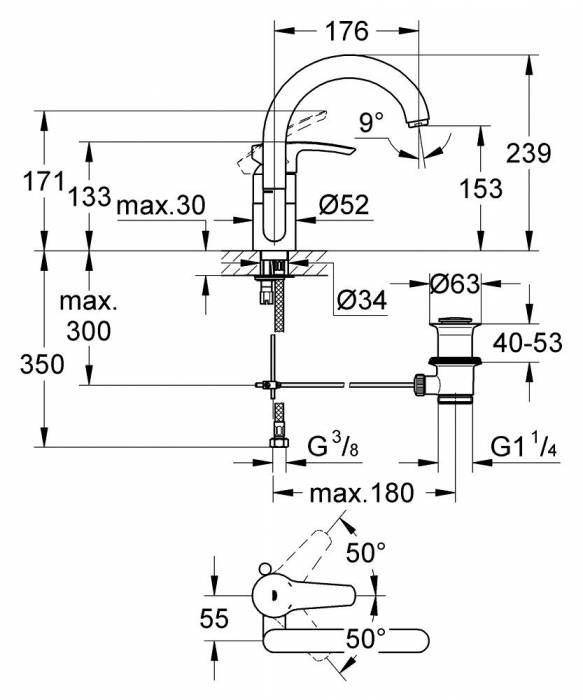 Смеситель для раковины GROHE Eurostyle 32444001. Фото